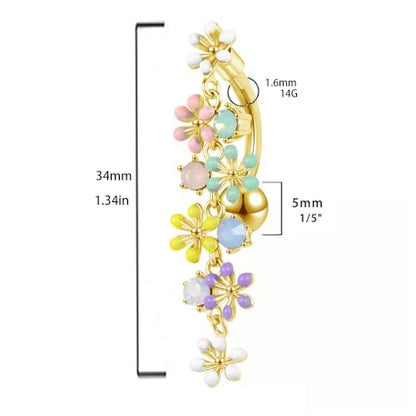 Colorful Daisy Flower Belly Button Ring 316L Surgical Stainless Steel CZ Cute Enamel Flowers Dangle Navel Belly Rings Dainty Body Piercing Jewelry Gifts for Women 14G - color: Gold