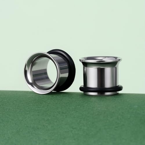 TBOSEN Precise Dimensions Stainless Steel Set Double|Single Flare Tunnel Screw Gauge Ear Expander Stretching Kit Piercing Mixed Size - color: Silver-Single Flare, size: 1.6-10mm(14G-00G)