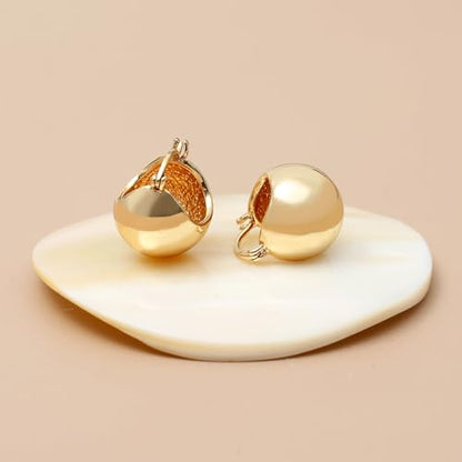 Small Chunky Gold Hoop Earrings For Women, 14k Gold Thick statement huggie hoop earrings Trendy Hoop Earrings Set Hypoallergenic Fashion Earrings - color: Ball-Gold