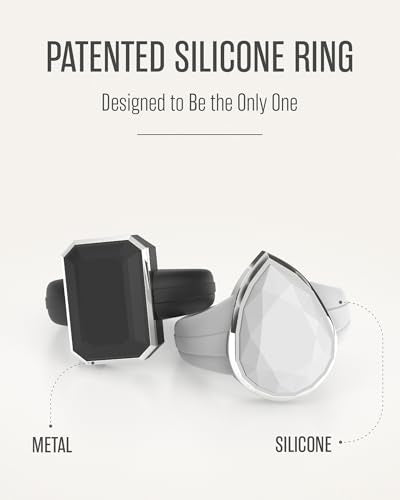 Patented Metal-Framed Silicone Rings - Emerald Collection - color: Pack N - White and Black / Metal Silver