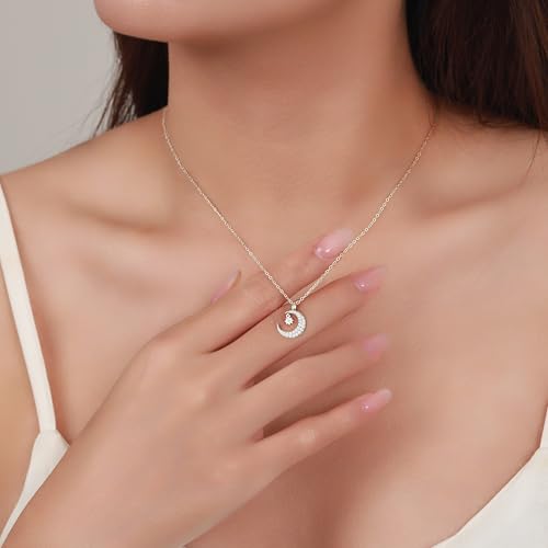 925 Sterling Silver Dainty Crescent Moon Necklace for Women | 14K Gold Plated White Cubic Zirconia Moon and Star Pendant Choker Necklace to Daughter Mother Trendy Wedding Jewelry Gifts - color: Silver