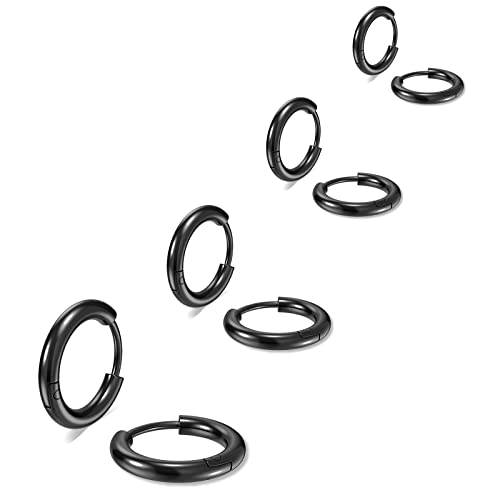 316L Surgical Stainless Steel Small Hoop Earrings 8mm 10mm 12mm 14mm Hypoallergenic Huggie Hoop Earrings Helix Lobes Hinged Sleeper Earrings Cartilage Piercings - color: G: Black (Diameter 8mm/10mm/12mm/14mm),4 Pairs