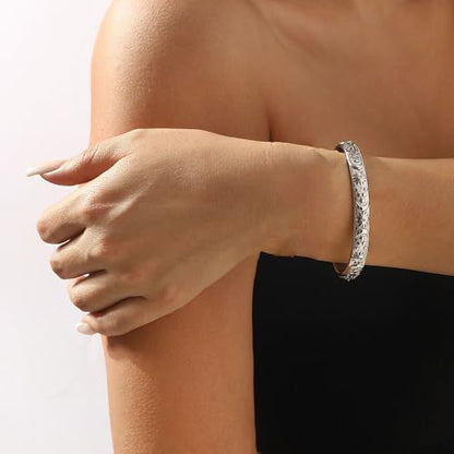 Embossed Moon Star Sun Bangle Cuff Bracelet for Women Fashion CZ Insected Celestial Open Adjustable Statement Bracelets Lightweight Boho Wrist Wrap Dress Accessories Jewelry Gift - color: Silver