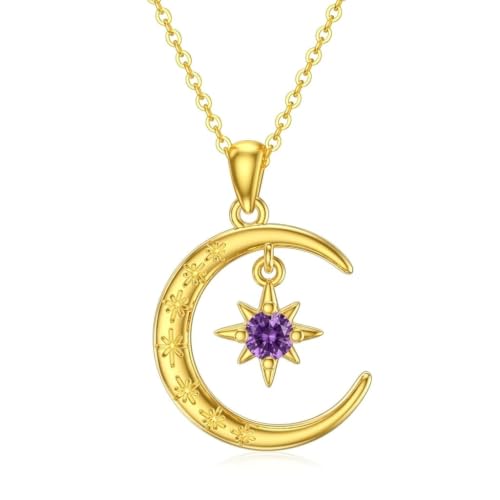 Moissanite Moon and Star Necklace 925 Silver Birthstone Gifts for Women | Sterling Silver Sun and Moon Pendant Elegant Jewelry Birthday Gifts for Wife Mom - color: B:Moon and Star-Birthstone-2