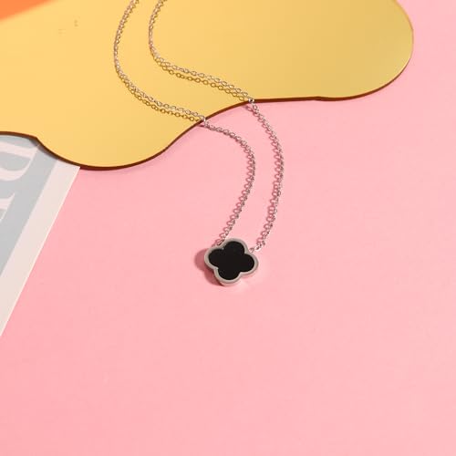 Delicacy Clover Bracelets Necklace Set:Clover Necklaces Clover Bracelet Women Link Bracelets Cute Gold Jewelry - color: Silver-Black