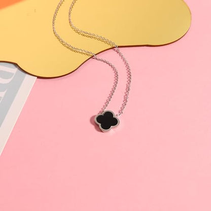 Delicacy Clover Bracelets Necklace Set:Clover Necklaces Clover Bracelet Women Link Bracelets Cute Gold Jewelry - color: Silver-Black