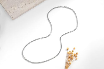 FOSIR Silver Wheat Chain Necklace for Men and Women, Stainless Steel Chains 2.5mm 3mm 4mm 5mm Mens Necklaces - size: 28.0 Inches long, style: 2.5mm wide