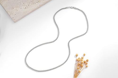 FOSIR Silver Wheat Chain Necklace for Men and Women, Stainless Steel Chains 2.5mm 3mm 4mm 5mm Mens Necklaces - size: 20.0 Inches long, style: 4.0mm wide