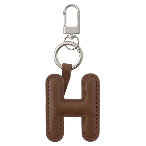 Initial Letter Keychain,Stainless Steel,Colorful Faux Leather Keyring for Backpack,Purse,Car Keys,Gift for Men Women - color: H