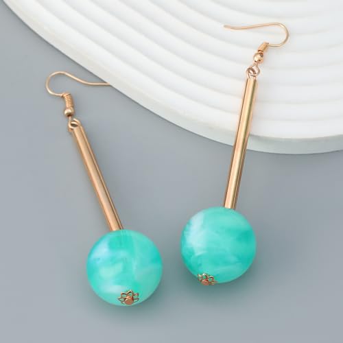 Acrylic Geometric Earrings Round Square Resin Earrings Lightweight Drop Earrings Resin Acetate Drop Dangle Hoop Earrings Long Tassel Fashion Jewelry Hollow Marble Design for Women - color: Cyan