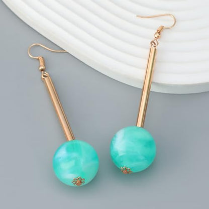 Acrylic Geometric Earrings Round Square Resin Earrings Lightweight Drop Earrings Resin Acetate Drop Dangle Hoop Earrings Long Tassel Fashion Jewelry Hollow Marble Design for Women - color: Cyan