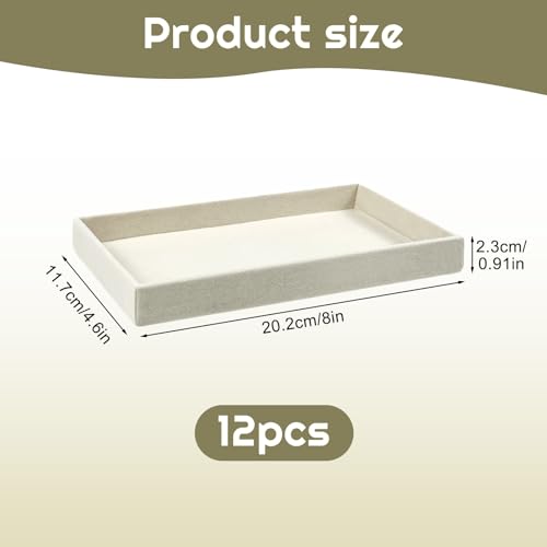 12 Pack Velvet Jewelry Trays, 8.3x5x1 Inches Premium Stackable Jewelry Drawers Organizer Inserts for Women Girls, Beige Jewelry Storage Display Trays for Necklace Earring Ring Bracelet (1 grid)
