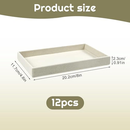 12 Pack Velvet Jewelry Trays, 8.3x5x1 Inches Premium Stackable Jewelry Drawers Organizer Inserts for Women Girls, Beige Jewelry Storage Display Trays for Necklace Earring Ring Bracelet (1 grid)