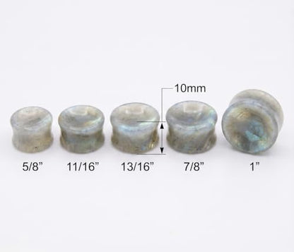 Pair of White Labradorite Stone Saddle Plug Double Flare Ear Lobe Plugs E604A - size: 9/16 Inch (14mm)