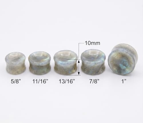 Pair of White Labradorite Stone Saddle Plug Double Flare Ear Lobe Plugs E604A - size: 00g (10 mm)