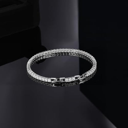 4/5mm Tennis Bracelets for Women, Adjustable 18K White Gold Plated Fold Over Clasp 4/5mm Round Cubic Zirconia Stackable Classic Tennis Bracelets for Women, Size 6.5-7.5 inch + 1 inch - size: 7.5 + 1 inch