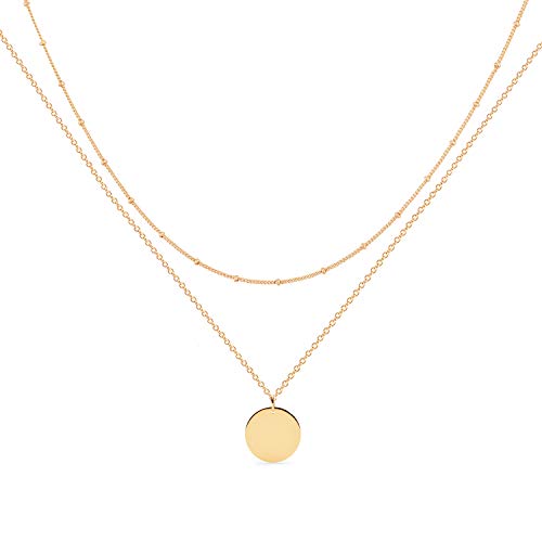 MEVECCO Dainty Pendant Layered Necklaces for Women | 18K Gold Plated Brass, 2-Piece Set With A Choker-Length Upper Layer, Wear Together Or Separately, Refined Everyday Style - style: Bead,Chain,Elegant,Gold Plated,Simple