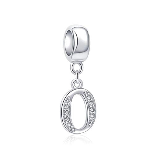 925 Sterling Silver Charms Alphabet Beads fit Pandora Charm Bracelets A-Z Letter Initial Spacer Dangle Clear CZ Stone Authentic for Snake Chain Bracelets - color: O
