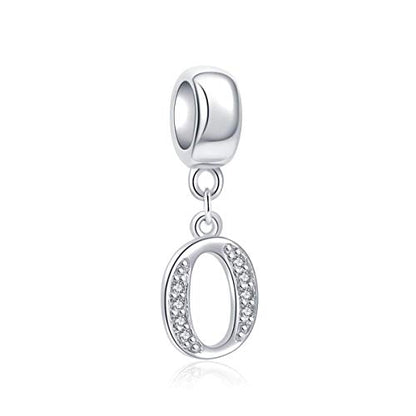 925 Sterling Silver Charms Alphabet Beads fit Pandora Charm Bracelets A-Z Letter Initial Spacer Dangle Clear CZ Stone Authentic for Snake Chain Bracelets - color: O