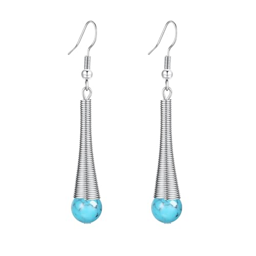 Boho Turquoise Dangle Earrings For Women Trendy,Western Blue Gemstone Drop Earings,Vintage Gothic Ethnic Statement Beach Vacation Long Birthstone Earrings with Leaf Teardrop Turquoise Crystal Tassels,Fashion Jewelry Birthday Gift. - style: A2 Turquoise Wr