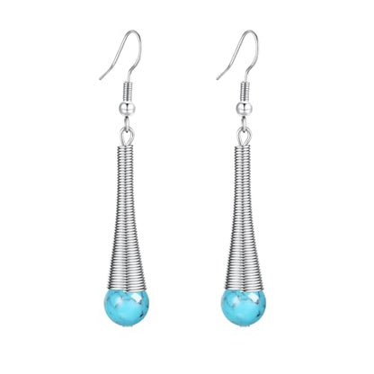 Boho Turquoise Dangle Earrings For Women Trendy,Western Blue Gemstone Drop Earings,Vintage Gothic Ethnic Statement Beach Vacation Long Birthstone Earrings with Leaf Teardrop Turquoise Crystal Tassels,Fashion Jewelry Birthday Gift. - style: A2 Turquoise Wr