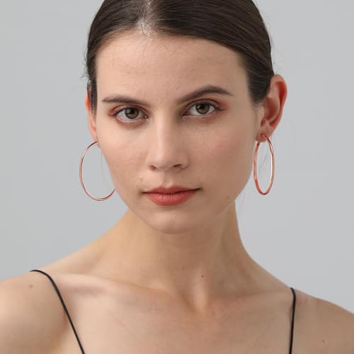 3mm Wide Large Hoop Earrings for Women Hypoallergenic 925 Sterling Silver Post Gold Earrings Lightweight Silver Hoop Earrings Oversize Big Gold Hoops 30/40/50/60MM - color: Rose Gold, size: 50mm