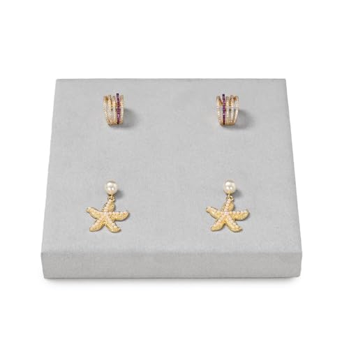Microfiber Jewelry Display Storage Tray Stud Earrings Tray Organizer | Stud Earrings Jewelry Plate Gray - size: 5.51" x 5.51" x 0.79"