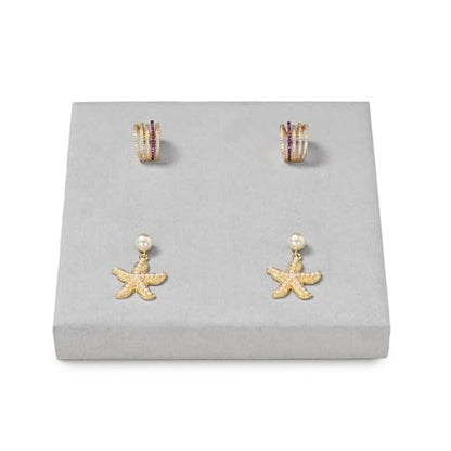 Microfiber Jewelry Display Storage Tray Stud Earrings Tray Organizer | Stud Earrings Jewelry Plate Gray - size: 5.51" x 5.51" x 0.79"