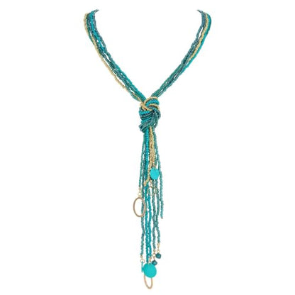 Coiris Long Seed Beaded Multi Strand Necklace,10 Multiple Statement Long Bib Necklace with Tie Knot for Women and Girls Jewelry - color: Teal