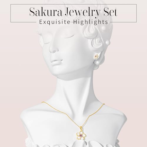 Flower Necklace Earrings Set for Women 14K Gold Plated Hypoallergenic Sets Pair with Different Birthstones for Wedding Party Bridal Bridesmaid Accessories Teacher Valentine Gifts - color: Gold