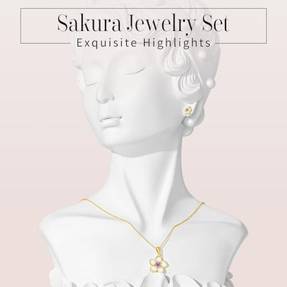 Flower Necklace Earrings Set for Women 14K Gold Plated Hypoallergenic Sets Pair with Different Birthstones for Wedding Party Bridal Bridesmaid Accessories Teacher Valentine Gifts - color: Gold