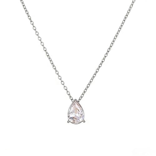 Cubic Zirconia Necklaces for Women 18K Gold Plated Tear drop Necklace Dainty Layered CZ Lariat Diamond Necklace - color: White Teardrop-White Gold