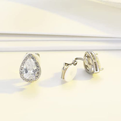 SELOVO Clip On earrings for Women Teardrop Cubic Zirconia Clip Earrings Stud - color: white
