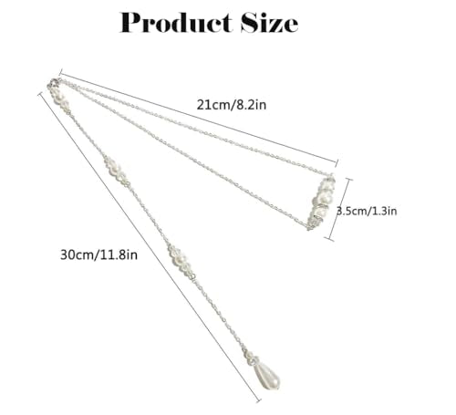 Elegant Pearl Back Chain Silver Crystal Back Drop Necklace Long Pearl Body Chain Wedding Backdrop Necklace Chain Summer Beach Body Jewelry for Women Backless Off-shoulder Dressing