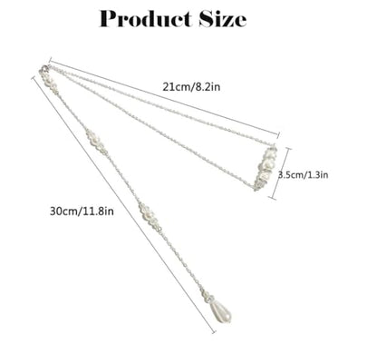 Elegant Pearl Back Chain Silver Crystal Back Drop Necklace Long Pearl Body Chain Wedding Backdrop Necklace Chain Summer Beach Body Jewelry for Women Backless Off-shoulder Dressing