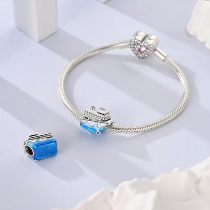 NARMO 925 Sterling Silver Charm Bead for Bracelets Silver Charms for Women - color: Blue Cruise