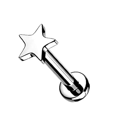 Pierced Owl 16GA Extra Petite 6mm Barbell F136 Implant Grade Titanium Internally Threaded Flat Star Top Flat Back Labret Stud - style: Silver Tone
