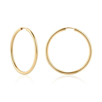 Barzel 18K Gold Plated Endless Hoop Earrings, 3mm Thick, High Polish Finish, Tarnish Free - size: 40 millimeters