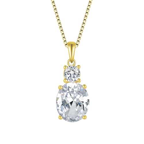 Birthstone Necklace for Women 925 Sterling Silver | Oval Cut Pendant Necklace, Jewelry for Mom Wife - color: Gold