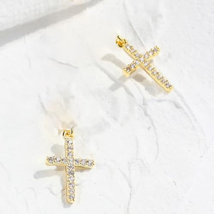 Cross Necklace and Sterling Silver Cross Earrings Jewelry Set for Women | Hypoallergenic Faith Crucifix Pendant Necklaces 14K Gold Plated Cubic Zirconia CZ Dangling Religion Jewelry - color: Gold
