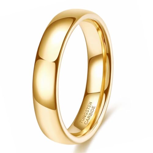 Tungsten Domed Wedding Band Men Women High Polish Comfort Fit - color: 4mm-Gold