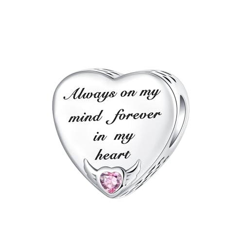 LUXILLA Love You Best Friend Grandma Wife Heart Charm 925 Sterling Silver Charms Fit for Bracelets Necklace Jewelry Gift for Women - color: Always on my mind forever in my heart Charm