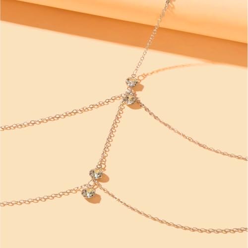 Body Chain Jewelry for Women Rhinestone Back Chain Necklace for Backless Dress Backdrop Chain Necklaces for Women - color: Rhinestone Body Chain