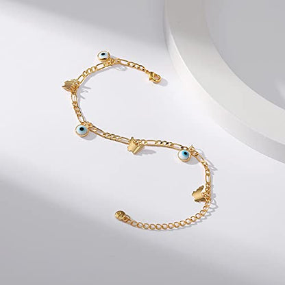 Dainty Gold Bracelets for Women, 18 Gold Plated Adjustable Evil Eye/Butterfly/Beaded/Pearl/Heart/Turquoise Handmade Bracelet for Women - style: Evil Eye and Butterfly