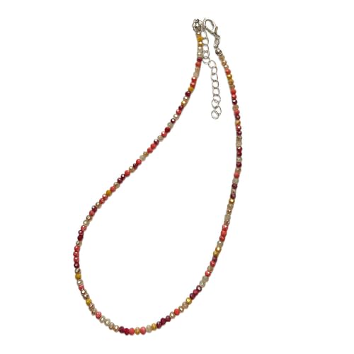 Dainty Colorful Crystal Beaded Chain Adjustable Lightweight Choker Necklace Handmade Bohemian Shiny 3mm Rice Stone Beads Necklace Boho Summer Beach Jewelry for Women - color: orange