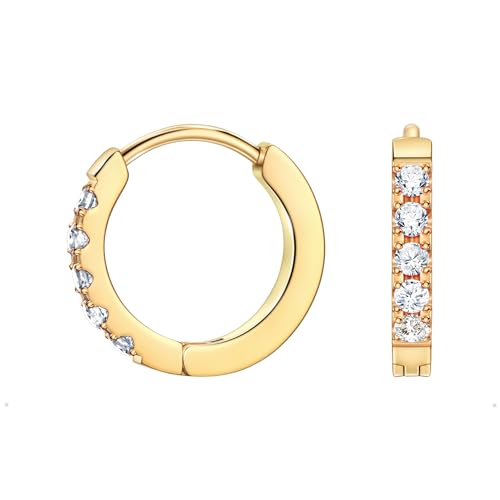 Birthstone Huggie Hoop Earrings for Women, Cubic Zirconia Small Hoops | 316L Surgical Steel, 18K Gold or Silver, 6-10mm, Hypoallergenic Waterproof, Cartilage Piercing, Birthday Gift - color: 04 APR. Clear Crystal - Gold, size: 9mm