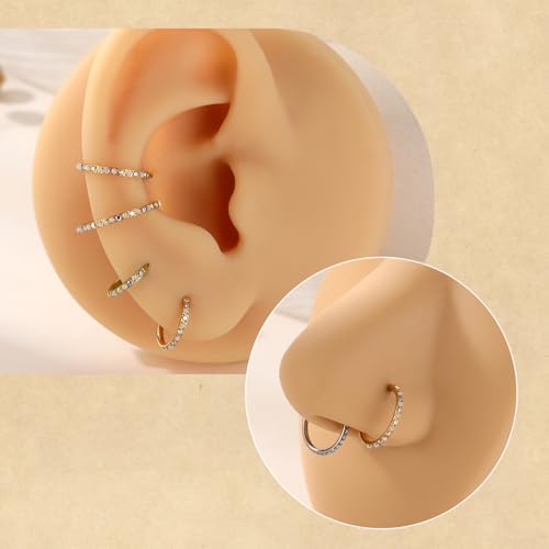 FUNLMO 20G 18G 16G 12G Nose Ring Hoop Conch Rook Daith Helix Tragus Piercing Jewelry 316L Surgical Steel Cartilage Earring Conch Hoop Earring Septum Jewelry Belly Lip Ring 5mm to 14mm - color: Rose gold-ab CZ&Opal, 1pc