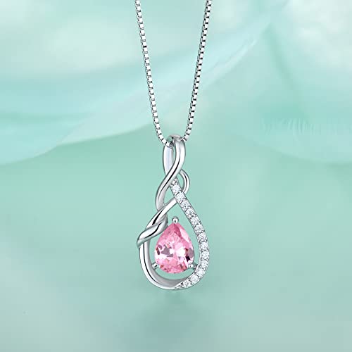 STARCHENIE Infinity Teardrop Necklace for Women 925 Sterling Silver Pendant Birthstone Jewelry - color: Silver-10-Oct-Pink Tourmaline