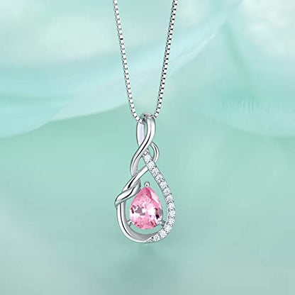 STARCHENIE Infinity Teardrop Necklace for Women 925 Sterling Silver Pendant Birthstone Jewelry - color: Silver-10-Oct-Pink Tourmaline