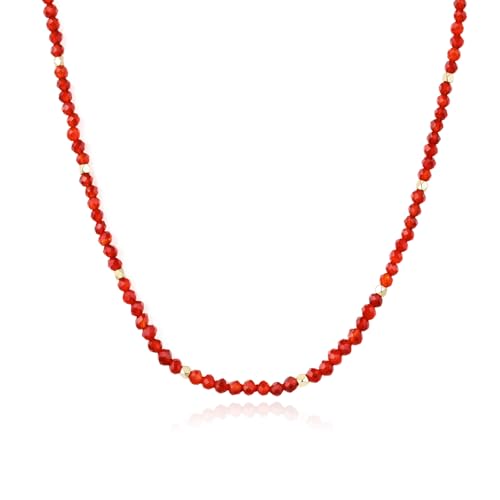 ARSIS Genuine Beaded Gemstone Necklace for Women, Colorful Natural Stone Handmade Bead Choker, Personalized Birthstone Necklace, Boho Summer Beach Necklace Layering Stackable Jewelry Gift - color: Red Agate (January)